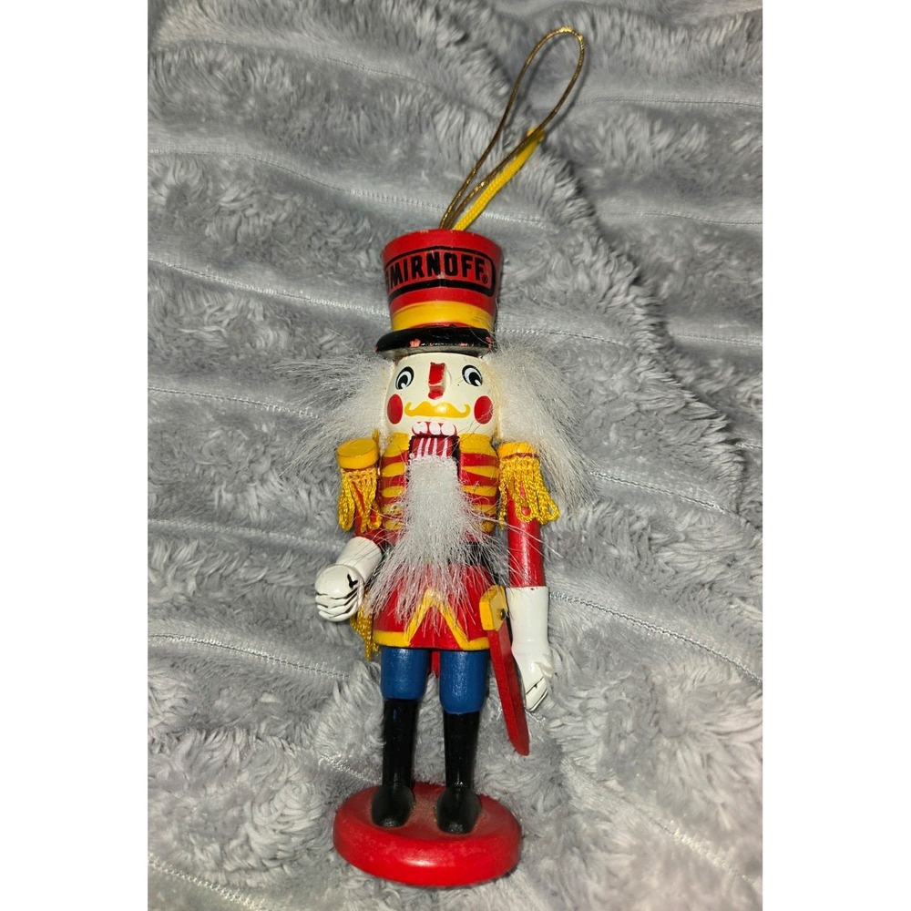 Smirnoff Vodka Wooden Nutcracker Christmas‎ Ornament Collectible Red 5.25 Inch